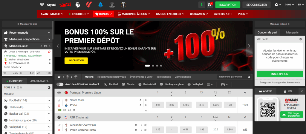888Starz : Interface et conception