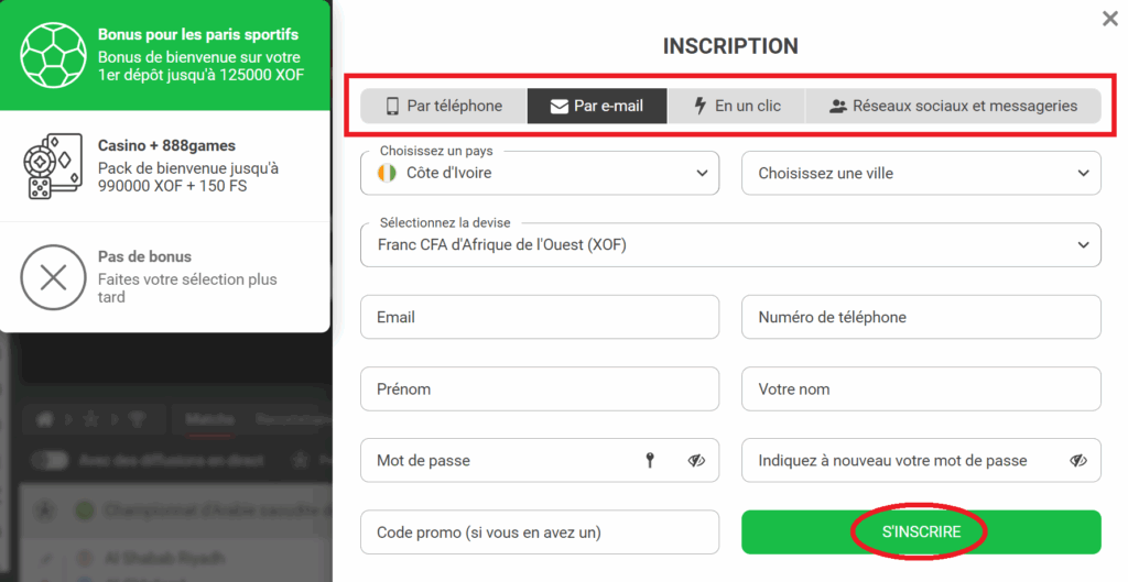 Différentes méthodes pour créer un compte 888Starz