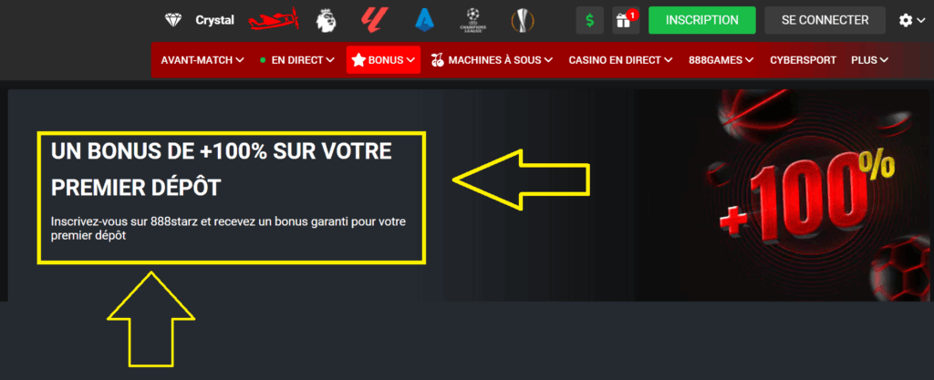 888Starz bonus d'inscription pour les paris sportifs